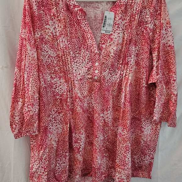#28 Christopher & Banks Pink and White Blouse - Picture 1 of 2